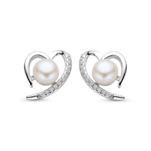 Rosa Di Luca zilver oorbellen met zirkonia parel