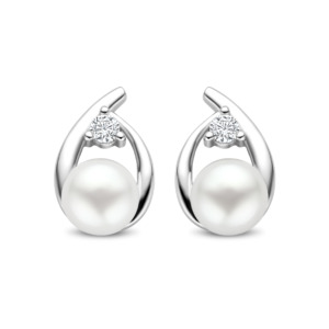 Rosa Di Luca zilver oorbellen met zirkonia parel