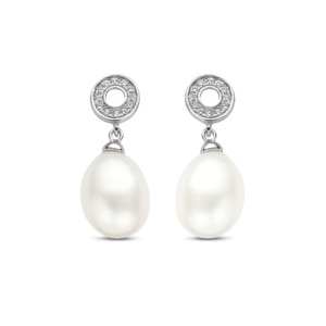 Rosa Di Luca zilver oorbellen met zirkonia met parel
