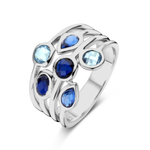 Rosa Di Luca zilver ring met zirkonia blauw