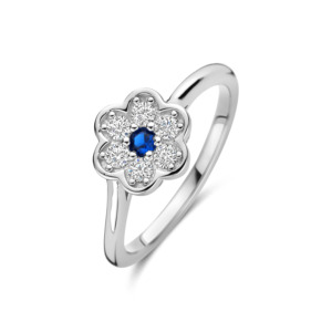 Rosa Di Luca zilver ring met zirkonia blauw