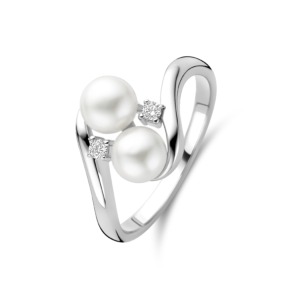 Rosa Di Luca zilver ring met zirkonia parel