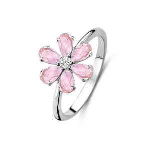 Rosa Di Luca zilver ring met zirkonia rose/wit