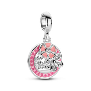 Rosa Di Luca zilver bedel zirkonia hanger bloem wit rose