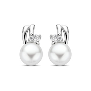 Rosa Di Luca zilver oorbellen met zirkonia parel