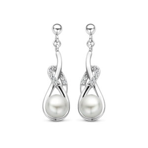 Rosa Di Luca zilver oorbellen met zirkonia parel
