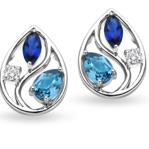 Rosa Di Luca zilver oorbellen met zirkonia blauw