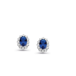 Rosa Di Luca zilver oorknop met zirkonia wit/blauw