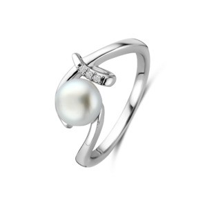 Rosa Di Luca zilver ring met zirkonia parel