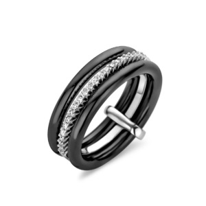 Rosa Di Luca zilver ring met zirkonia zwart keram