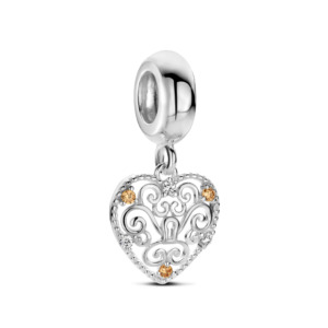 Rosa Di Luca zilver bedel zirkonia hanger hart wit champagne